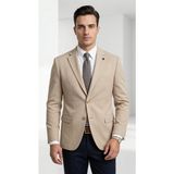 Plus Scorpion Slim Fit Mikro Desenli Erkek Ceket Yazlık Pike Kumaş Çift Yırtmaç Blazer - 54 - 6 Drop - Bej