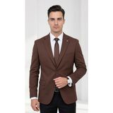 Plus Scorpion Slim Fit Mikro Desenli Erkek Ceket Yazlık Pike Kumaş Çift Yırtmaç Blazer - 54 - 6 Drop - Kahverengi