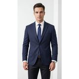 Plus Scorpion Slim Fit Mikro Desenli Erkek Ceket Yazlık Pike Kumaş Çift Yırtmaç Blazer - 56 - 6 Drop - Lacivert