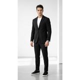 Plus Scorpion TK6891 Erkek Yazlık Dokulu Kumaş Tek Düğme Ceketli Jogger Pantolonlu Takım Elbise Slim Fit Spor Şık Kombin - Siyah - 6 Drop - 56