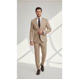 Plus Scorpion TK6895 Erkek Slim Fit Mikro Desenli Takım Elbise 2 Düğmeli Çift Yırtmaçlı Modern Ceket Pantolon Takım - Bej - 6 Drop - 50
