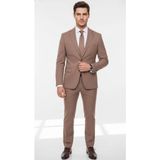 Plus Scorpion TK6895 Erkek Slim Fit Mikro Desenli Takım Elbise 2 Düğmeli Çift Yırtmaçlı Modern Ceket Pantolon Takım - Vizon - 6 Drop - 52
