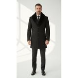 Plus Scorpion Uzun Kaşe Kaban Çıkartılabilir Kürk Yaka Astarlı Cepli Slim Fit Mont, S, Uzun Kaşe Kaban, Siyah, Erkek