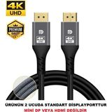 Pluscore 2 Metre Displayport Dp Kablo 4K Premium 360 Herze Kadar Destekli - Açık Gri