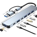 Pluscore 7in1 USB ve Type-C Girişli USB Çoğaltıcı 7in1 USB 3.0 Çoğaltıcı Type-C To USB Çevirici Macbook Uyumlu, 7 In 1 USB Hub (Gri)