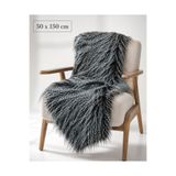 PLUSH STUDIO İthal Uzun Tüylü Desenli Peluş Kumaş Siyah-Gri 50x150 cm Dekoratif Koltuk Şalı ve Örtü