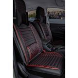 PlusOto Peugeot Rifter Uyumlu Arka 3 Tekli Premium Serisi Deri Siyah Kırmızı Oto Koltuk Kılıfı 5li Takım Set
