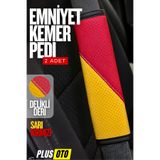 PlusOto Taraftar Sarı Kırmızı Emniyet Kemer Pedi 2 Adet Cırtlı Emniyet Kemer Kılıfı Omuz ve Boyun Koruyucu