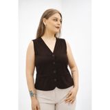 PLUSSELLE BÜYÜK BEDEN KAHVERENGİ V YAKA DÜĞMELİ KLASİK BLAZER YELEK