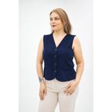 PLUSSELLE BÜYÜK BEDEN LACİVERT V YAKA DÜĞMELİ KLASİK BLAZER YELEK