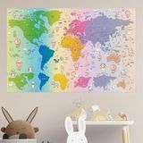 Plustablo Bebek ve Çocuk Odası Dünya Haritası Eğitici Sticker, Sevimli Hayvanlar Kreşler İçin Dünya Haritası (100x150 Cm.)