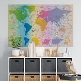 Plustablo Bebek ve Çocuk Odası Dünya Haritası Eğitici Sticker, Sevimli Hayvanlar Kreşler İçin Dünya Haritası (70x105 Cm.)