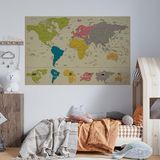 Plustablo Çocuklar İçin Eğitici Öğretici Kıtalar ve Sevimli Hayvanlar Dünya Haritası Duvar Sticker (100x150 Cm.)