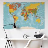 Plustablo Dünya Haritası Duvar Sticker, Okul Haritaları, Ofis Dünya Haritası, Kendinden Yapışkanlı Harita (70x105 Cm.) Renkli