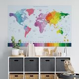 Plustablo Dünya Haritası ve Dünya Saatleri Renkli Oteller İçin Duvar Stickerı (100x150 Cm.)