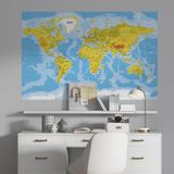 Plustablo Fiziki Dünya Haritası Duvar Sticker, Okul Haritaları, Ofis için Harita, Eğitici Öğretici Haritalar (100x150 Cm.)