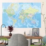 Plustablo Kendinden Yapışkanlı Eğitim Amaçlı Siyasi Dünya Haritası Duvar Stickerı (100x150 Cm.)