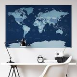 Plustablo Mavi Soğuk Renk Tonlarında Dünya Haritası Duvar Stickerı (70x105 Cm.)