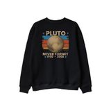 Pluto 'Never Forget' Vintage Baskılı Siyah Bisiklet Yaka Sweatshirt