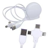 PM-27143 1 Metre Makaralı 3in1 Şarj Kablosu | Lightning + Type-C + Micro USB | Hızlı Şarj & Veri Aktarım | Taşınabilir Çoklu Kablo