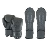 PMA İkiz Kaplanlar Muay Thai (Kickboks) Boks Eldiveni ve Dizlik Seti - Gri (Eldiven Ölçüsü 463 g)