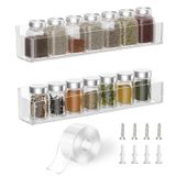 PMMASTO Yapışkan Akrilik Baharat Rafı Düzenleyici, 2 Nano Çift Taraflı Bantlı Duvar için, Mutfak Dolabı Kapı/Kiler Kapısı için Baharat Rafı Organizasyonu, Duvara Monte Baharat Rafı (Clear-2'li Paket)