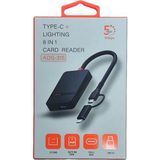 Pmr 8 In 1 Type C - Lightning USB Çoklayıcı- Compact Flash- Microsd-Sd Kart Okuyucu Type C Giriş - Siyah