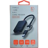 Pmr 8 In 1 Type C - USB 3.0 USB Çoklayıcı- Compact Flash- Microsd-Sd Kart Okuyucu Type C Giriş - Siyah