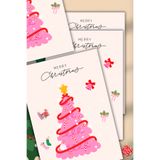 pnkycrco 7x10 cm Pembe Yılbaşı Ağacı Yeni Yıl Noel Tebrik Kartı Hediye Kartı Kartpostal 20 Adet