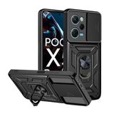 Poco X5 Pro Uyumlu Tank Kılıf - Yüzüklü Standlı Extra Darbe Koruma Zırhlı Outdoor Kapak Siyah