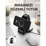Poebgo Familys Kablosuz Şarjlı Dijital Masa Saati – 3 Parlaklık Seviyeli Led, Hızlı Şarj Yeni Nesil - Standart