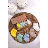 Poffibabyorganik Pamuk Unisex 5'li Kutulu Premium Yeni Doğan Bebek Çorabı - Renkli - 0 - 6 Ay