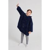 Poffy Çocuk Oversize Giyilebilir Battaniye Tek Beden Çok Rahat 12 Yaş Altı Unisex Hoodie Peluş Kapüşonlu Sweatshirt - Standart - Lacivert