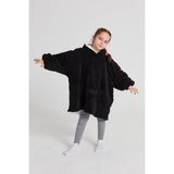 Poffy Çocuk Oversize Giyilebilir Battaniye Tek Beden Çok Rahat 12 Yaş Altı Unisex Hoodie Peluş Kapüşonlu Sweatshirt - Standart - Siyah