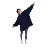 POFFY Unisex Hoodie Peluş Sweatshirt TEK BEDEN ÇOK RAHAT Çift Taraflı Giyilebilir Kapşonlu Battaniye (Lacivert)