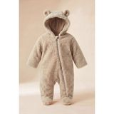 Pofidoo Baby Ayıcık Kulaklı Kuzu Peluş Bebek Astronot Tulum Kapüşonlu Fermuarlı Patikli Kışlık Unisex Kahve - 9 - 12 Ay