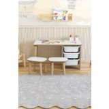 Pofitto Çocuk Masa Sandalye Takımı 90x45 Cm 3 Sepetli Çocuk Çalışma Ve Aktivite Masası Yaz-sil,2 Tabureli