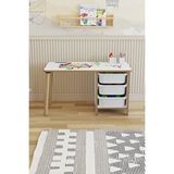 Pofitto Çocuk Masası 90x45 Cm 3 Sepetli Çocuk Çalışma Masası Aktivite Masası Yaz-sil Beyaz