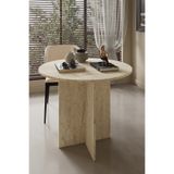 POFİTTO Elegance Mutfak Masası 90 cm Yuvarlak İskandinav Stili Yemek Masası - Traverten Görünümlü