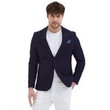 Pofuc Erkek Lacivert Armürlü Poliviskon Kumaş SlimFit Kendinden Mendilli Mono Yaka Spor Blazer Ceket Lacivert 52