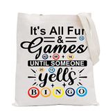 POFULL Şanslı Bingo Hediyesi Hepsi Eğlenceli ve Oyunlar Birisi Bingo Bingo Alışveriş Çantası Bingo Oyuncusu Hediyesi, It's All Fun and Games Tote Çanta