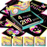 POIKSHARK 200 ADET Gökkuşağı Çizik Sanat Kağıdı 3-12 Yaş Çocuklar için, Genç Kızlar için Sanat ve El Sanatları Hediyeleri, Noel Çorabı Doldurucu - Doğum Günü Cadılar Bayramı Partisi Erkek ve Kız