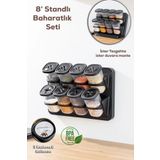 POINTTECH 8li Asmalı Kendinden Yapışkanlı Tezgah Üstü Standlı Döner Kapaklı Baharatlık Seti