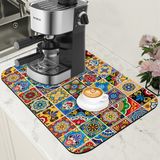 POIUBLE Talavera Meksika Fayans Bulaşık Kurutma Matı Mutfak Tezgahı Kahve Bar Mat Gizlemek Leke Emici Kauçuk Destekli Kahve Mat Kahve Makinesi Espresso Makinesi Kahve Bar Aksesuarları 38 x 40 cm
