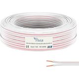 Poke 100 Metre 2X0,50MM Beyaz Kırmızı Çizgili Elektrik Ses ve Hoparlör Kablosu Kordon - Beyaz - Kırmızı