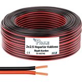 Poke Oto Elektrik ve Ses Sistemi Hoparlör Kablosu Kordon 2x 2,5mm Siyah Kırmızı Çizgili 50 Metre