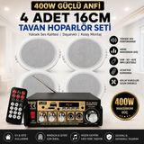 Poke Tavan Hoparlör Seti (1 Adet Anfi 400W Bluetooth USB Sd Fm + 4 Adet 16 cm Tavan Hoparlör) - Siyah