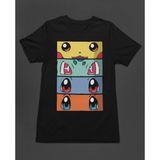 Pokemon All Caracters Pikachu Bulbasaur Charizard Baskılı Unisex Tişört T-Shirt - Siyah