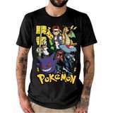 Pokemon Ash Ketchum ve Pikachu Şampiyon Takımı Unisex T-Shirt - Siyah - L