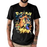 Pokemon Ash Ketchum ve Pikachu Son Savaş Charizard Unisex T-Shirt - Siyah